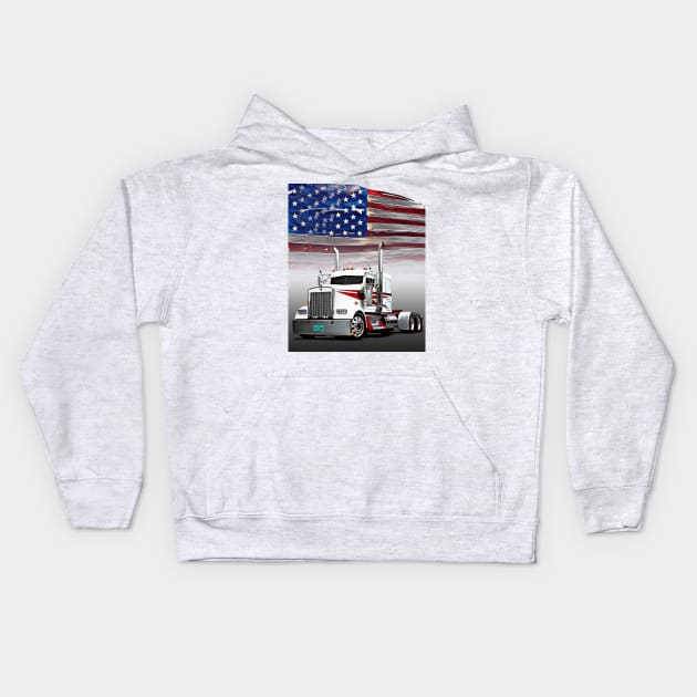 Kenworth Truck and The American Flag by Gas Autos T-Shirt Kids Hoodie by GasAut0s